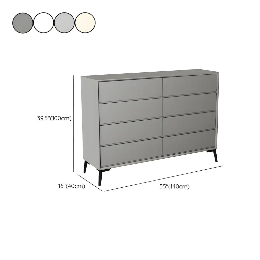 Commode minimaliste grise à 8 tiroirs en bois massif