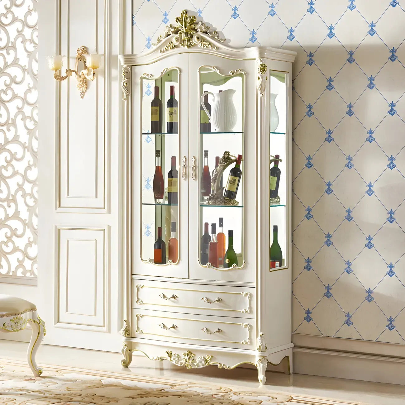 grand casier à vin traditionnel en bois massif blanc
