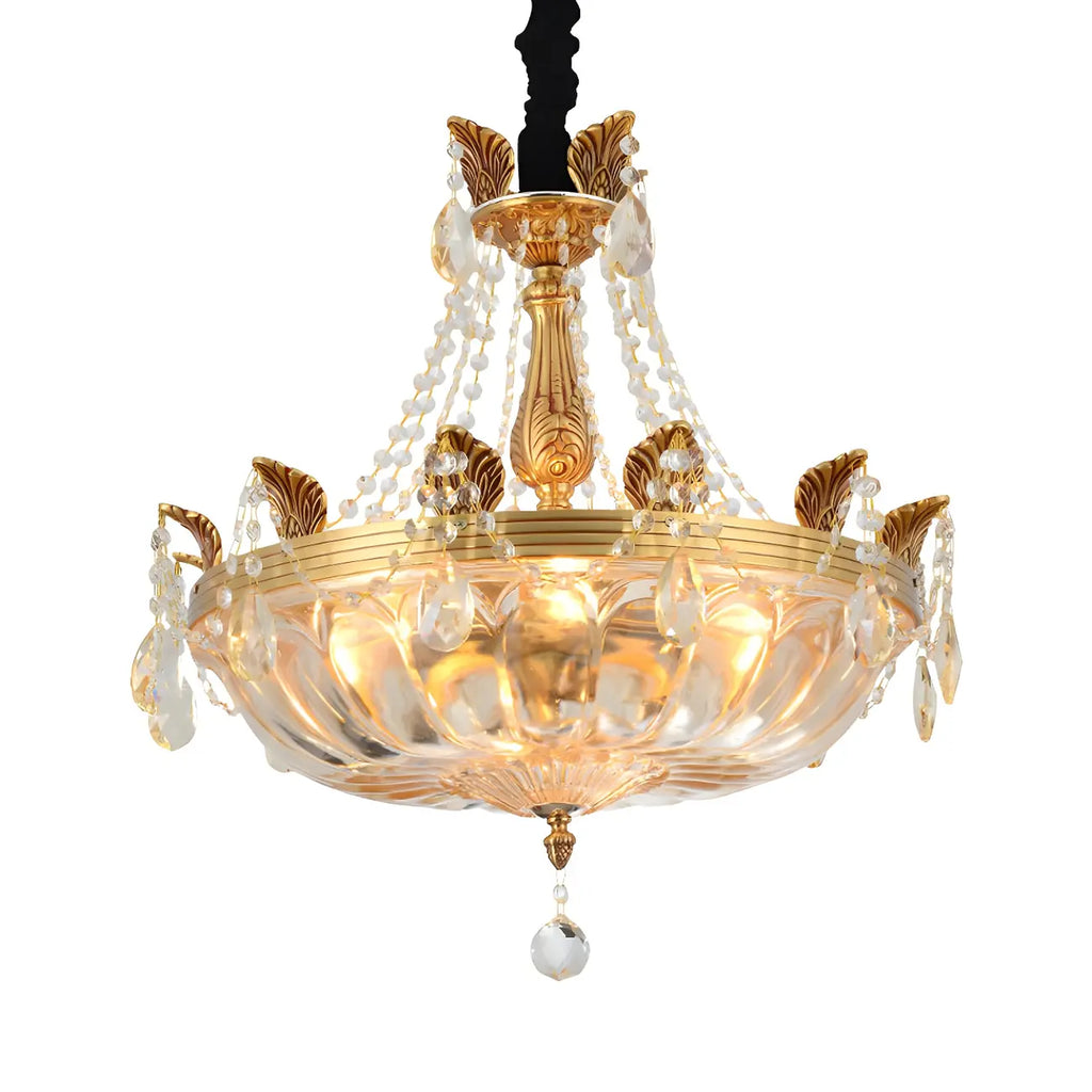 Luxueux lustre en laiton et cristal avec bol en forme de haricot