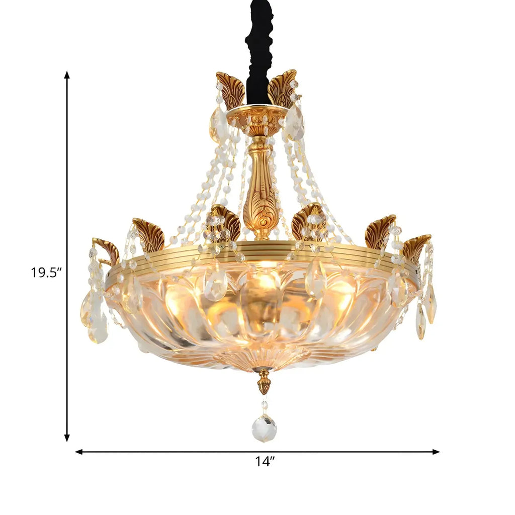 Luxueux lustre en laiton et cristal avec bol en forme de haricot