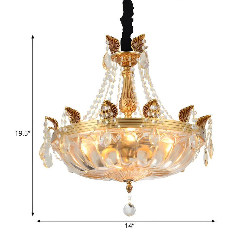 Luxueux lustre en laiton et cristal avec bol en forme de haricot