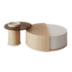 Table basse ronde moderne en bois naturel avec rangement