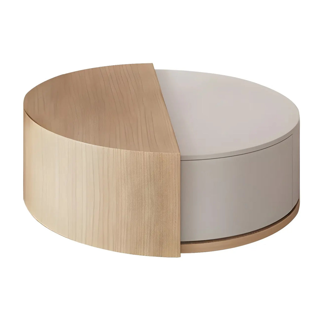 Table basse ronde moderne en bois naturel avec rangement