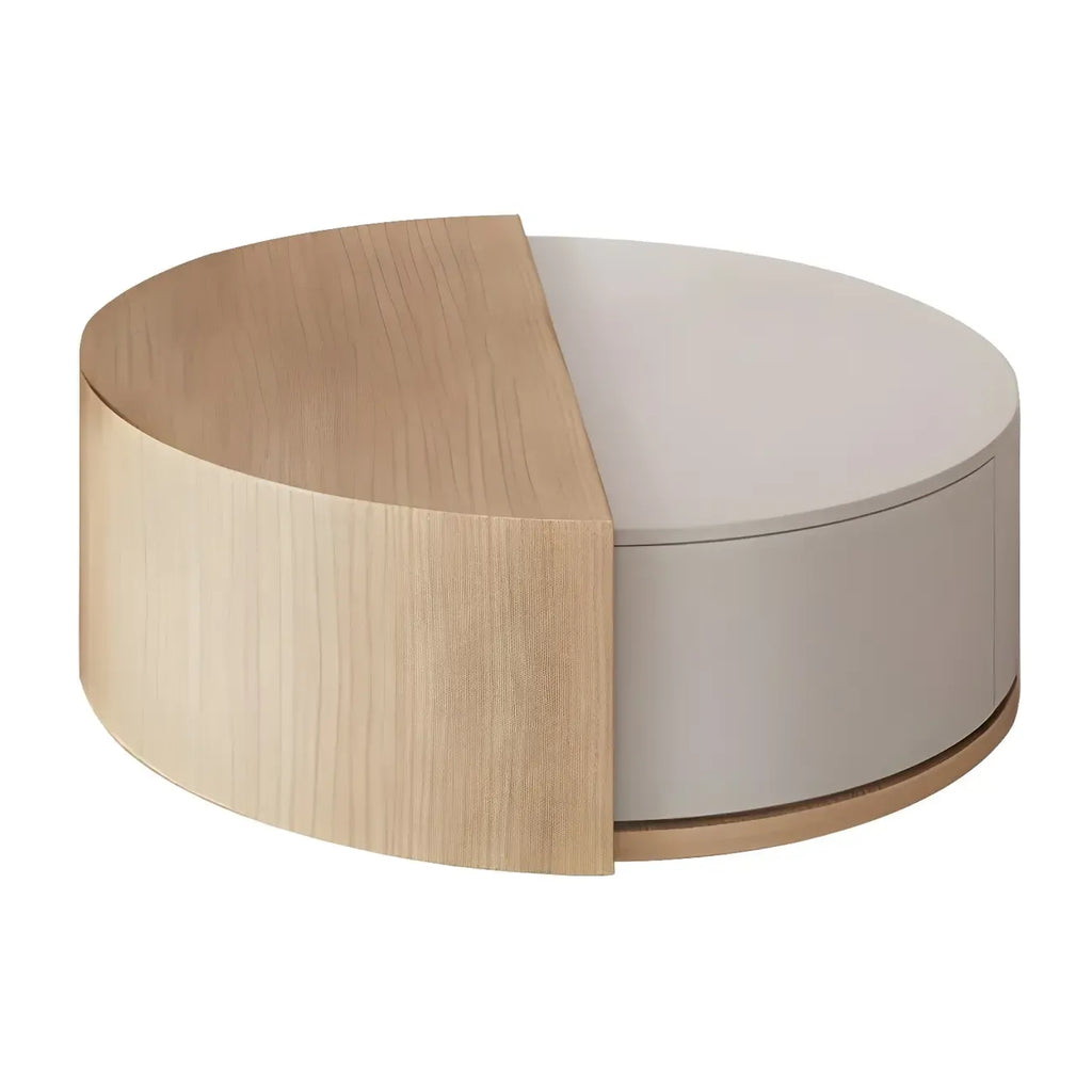 Table basse ronde moderne en bois naturel avec rangement