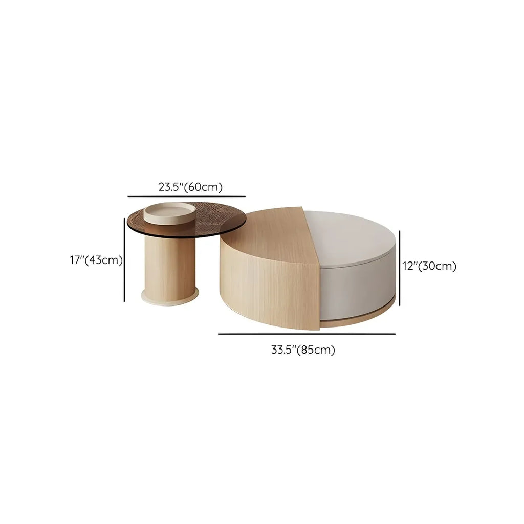 Table basse ronde moderne en bois naturel avec rangement