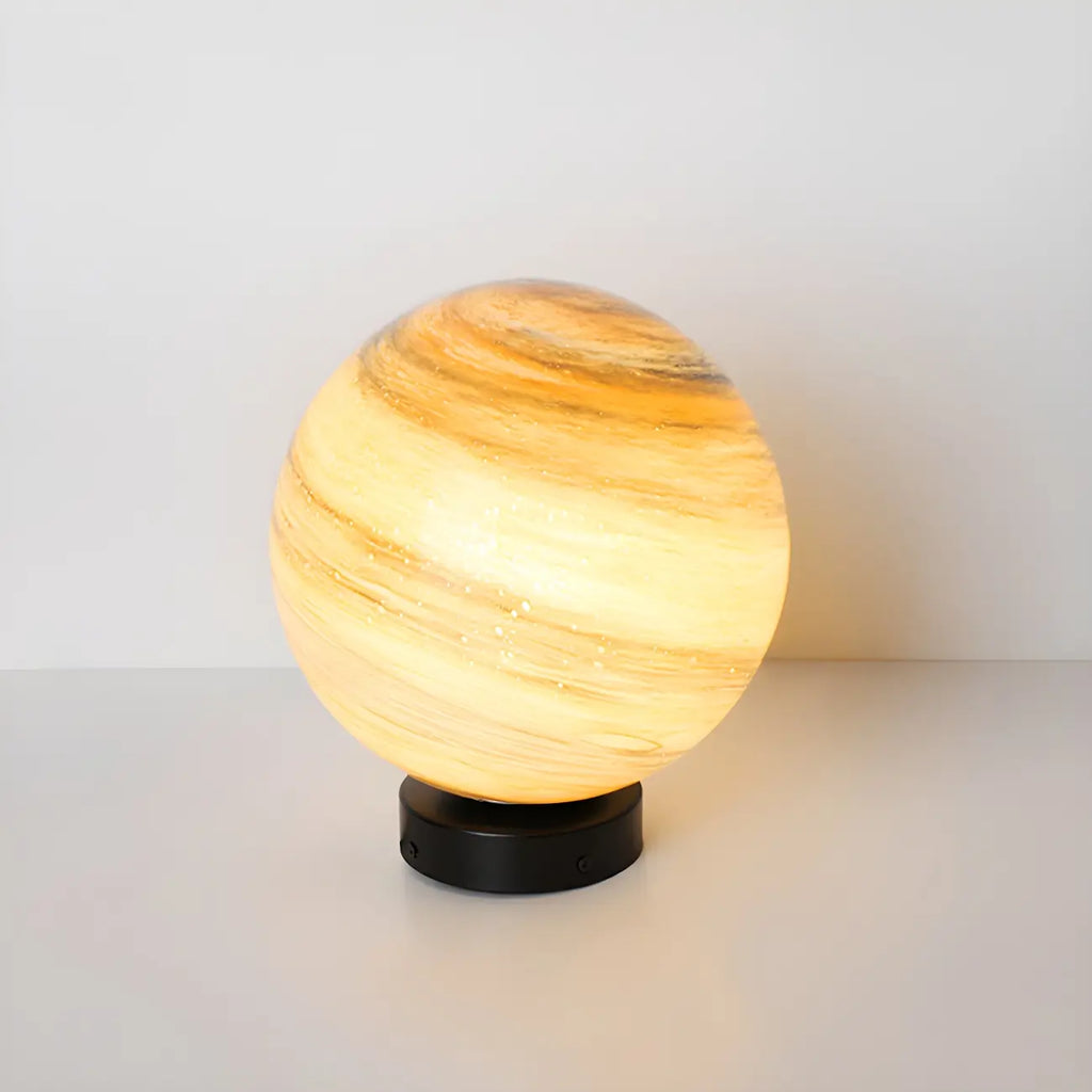 Abat-jour globe en verre jaune et bleu sur le thème des planètes pour lampadaire