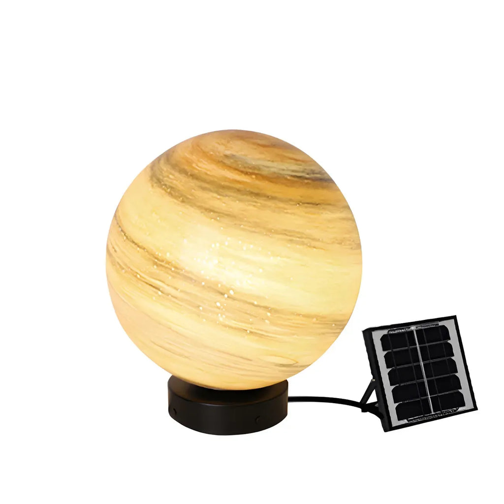Abat-jour globe en verre jaune et bleu sur le thème des planètes pour lampadaire