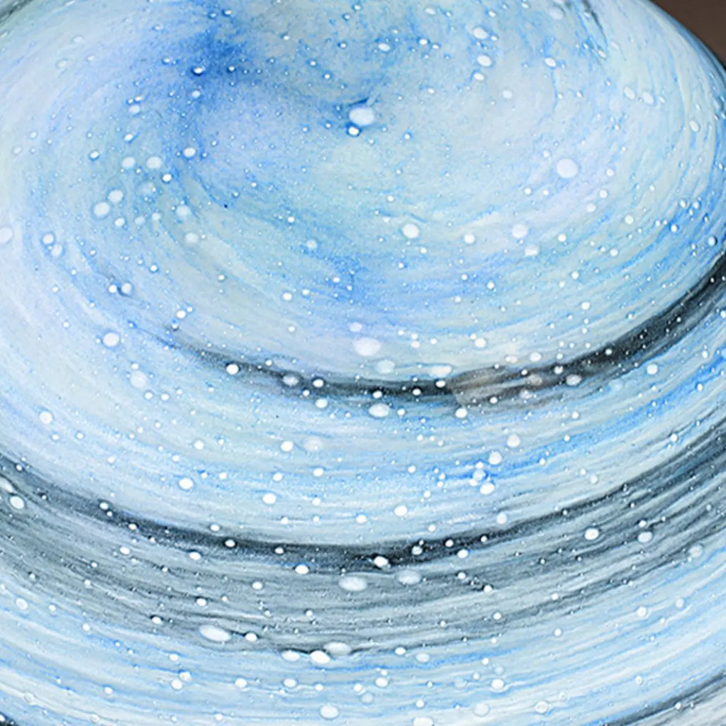 Abat-jour globe en verre jaune et bleu sur le thème des planètes pour lampadaire