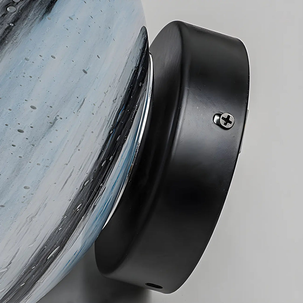 Abat-jour globe en verre jaune et bleu sur le thème des planètes pour lampadaire