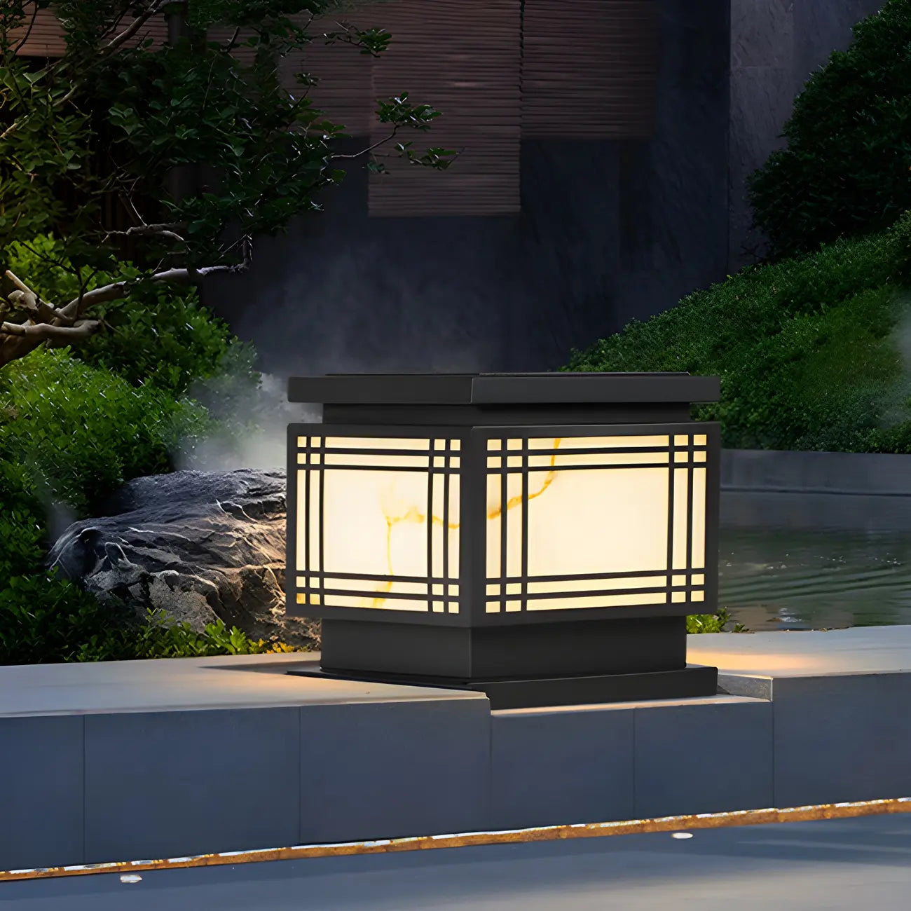 Lampes solaires rectangulaires noires en métal pour poteaux d'extérieur