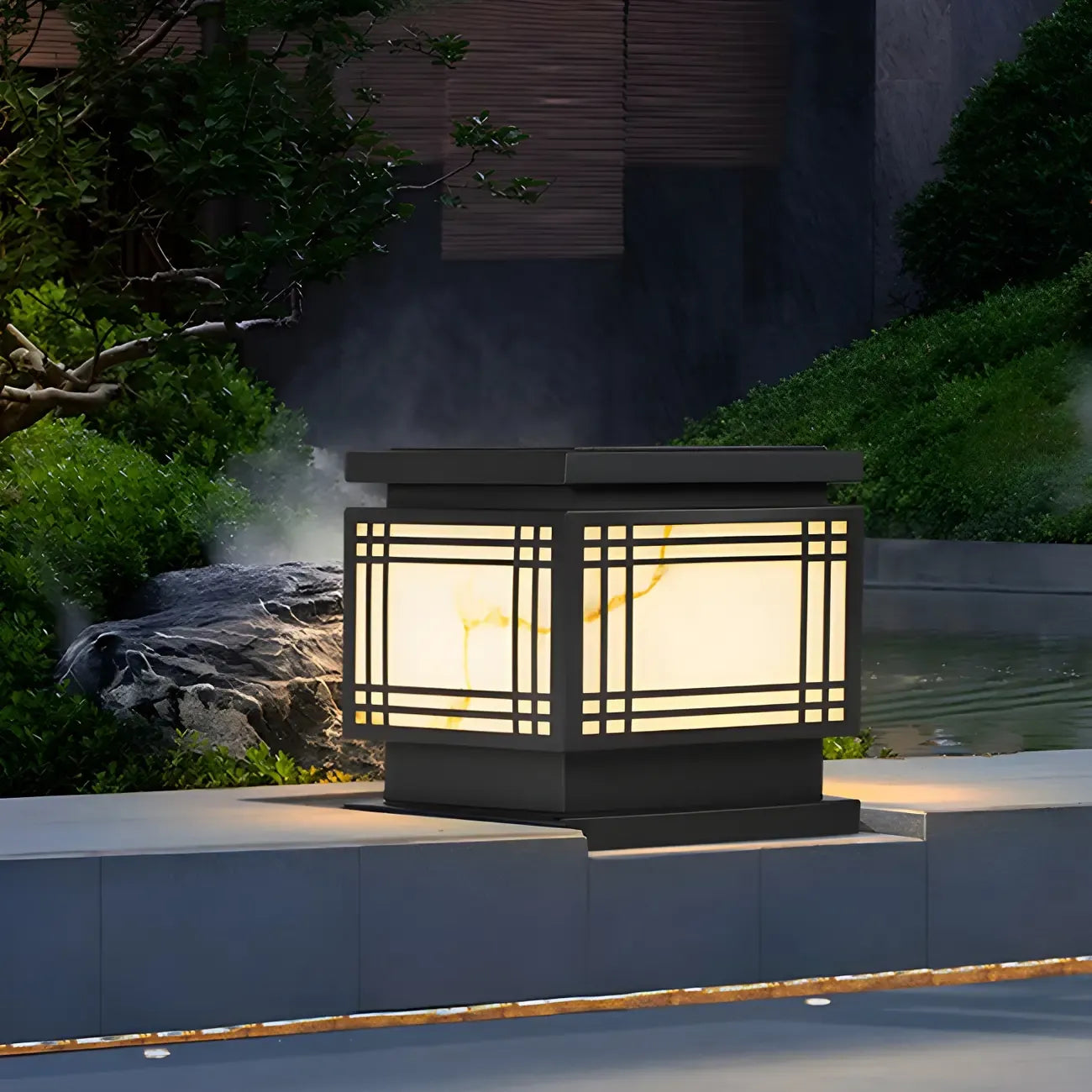 Lampes solaires rectangulaires noires en métal pour poteaux d'extérieur