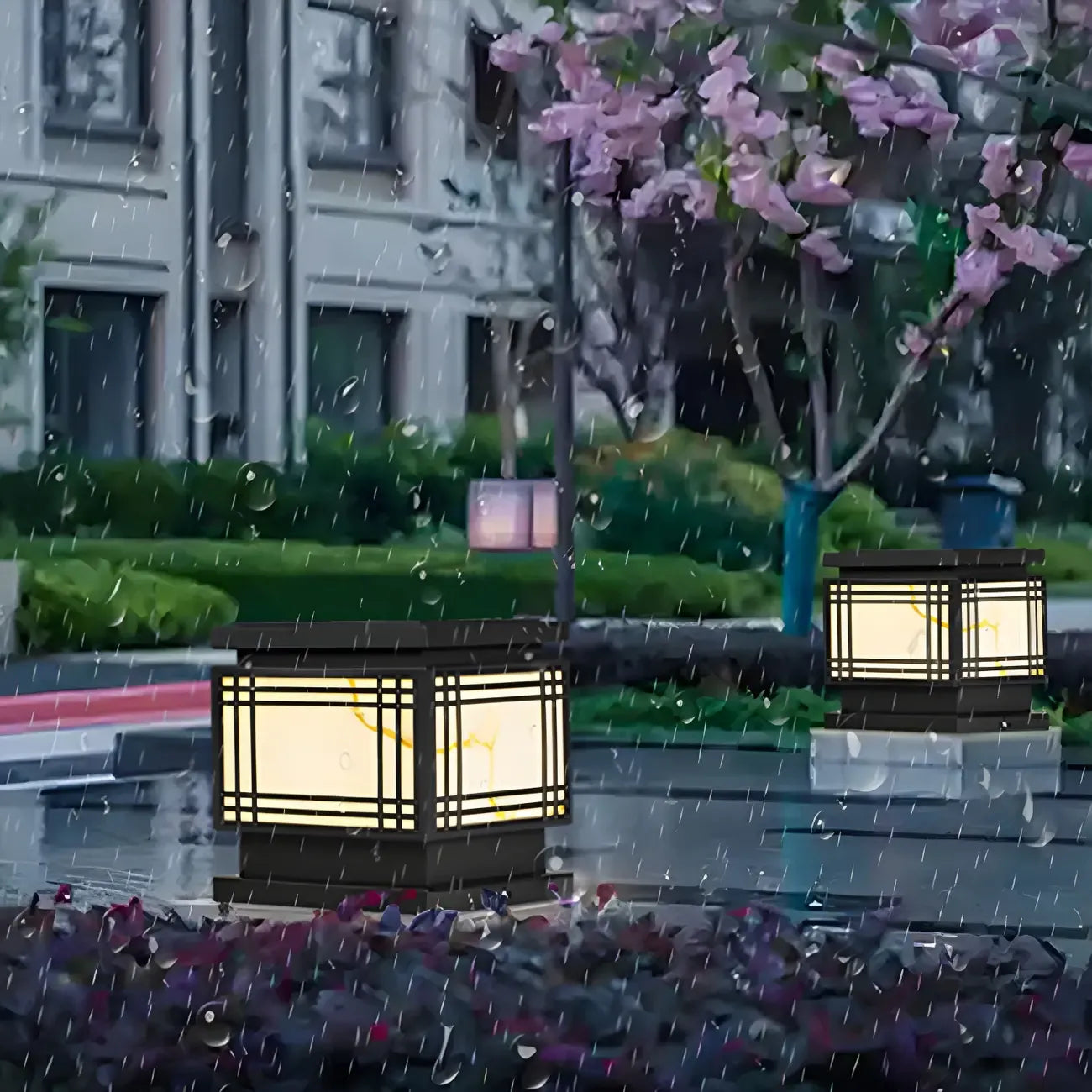 Lampes solaires rectangulaires noires en métal pour poteaux d'extérieur