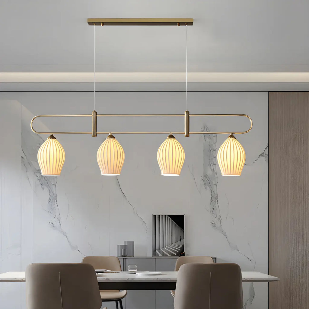 Suspension îlot moderne et simple en céramique à plusieurs lumières