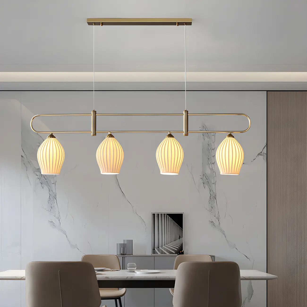Suspension îlot moderne et simple en céramique à plusieurs lumières