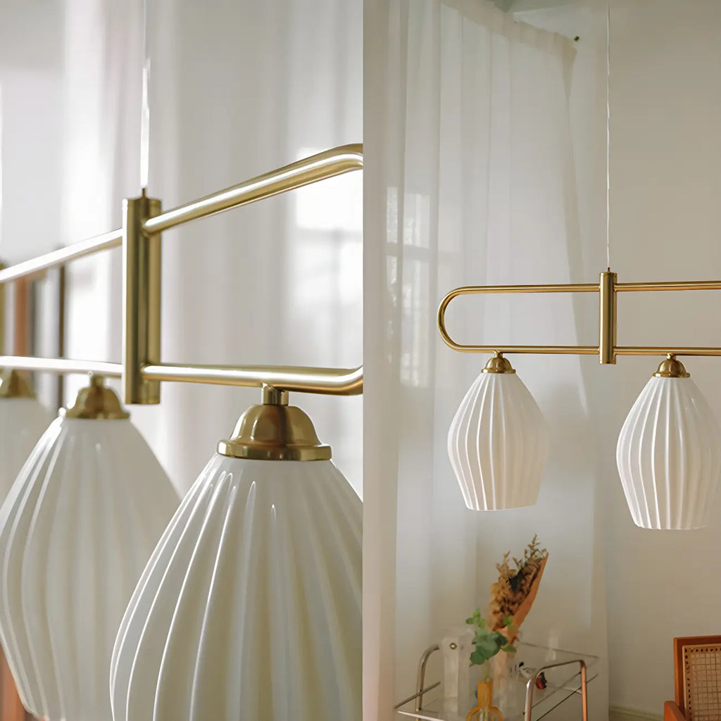 Suspension îlot moderne et simple en céramique à plusieurs lumières