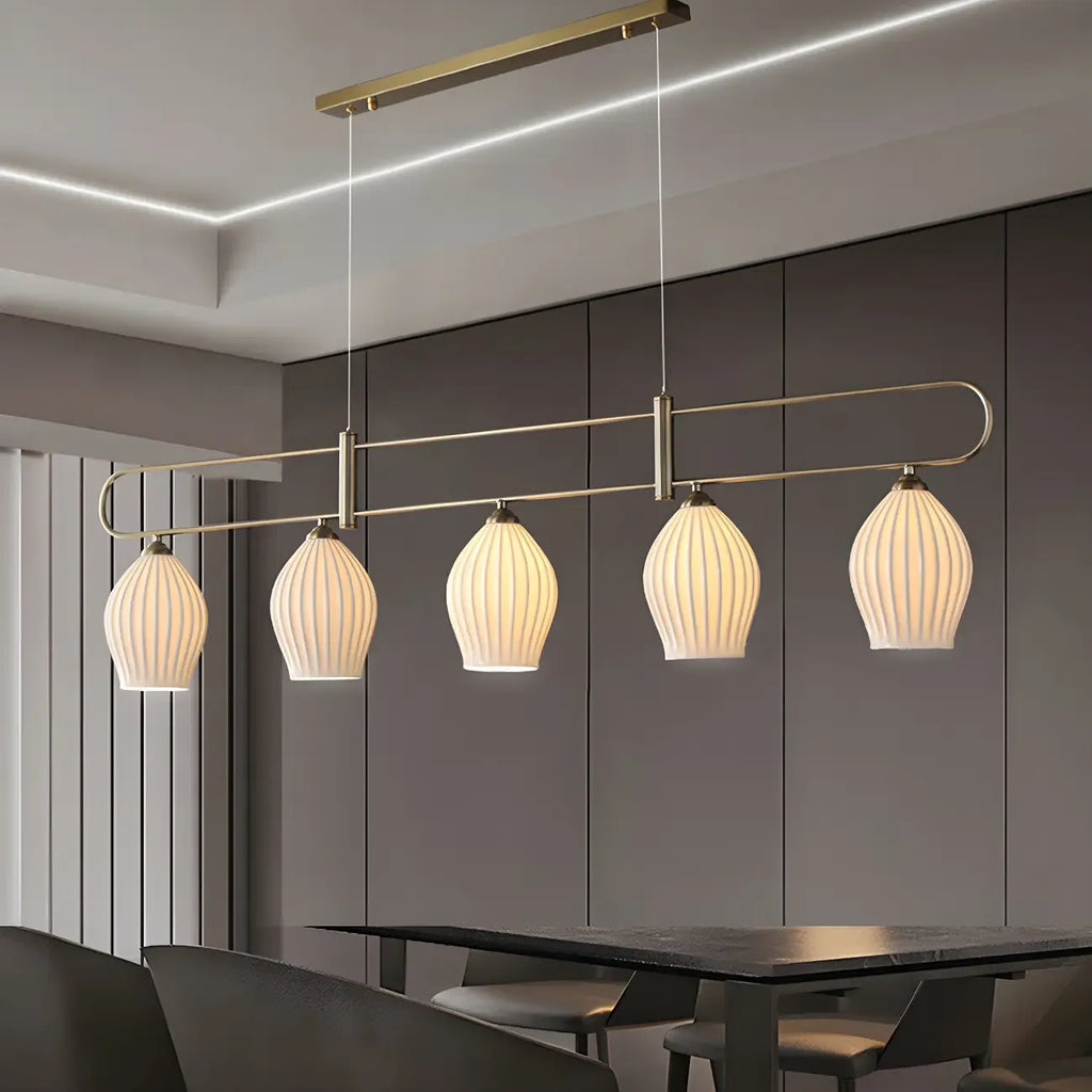 Suspension îlot moderne et simple en céramique à plusieurs lumières