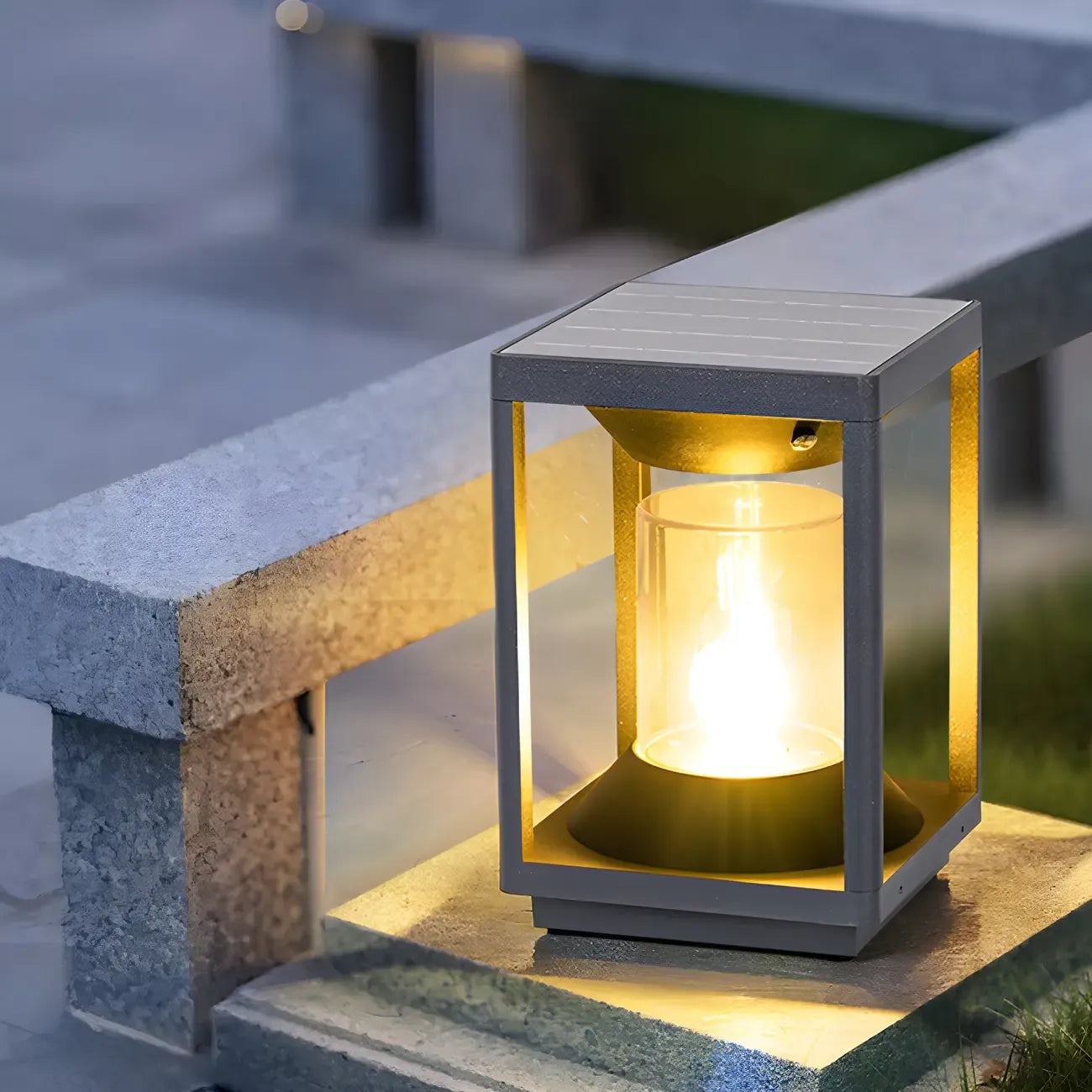 Lampes solaires verticales rectangulaires en métal noir pour poteaux extérieurs