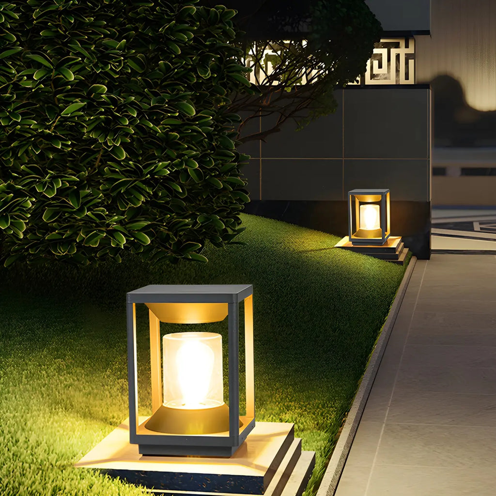 Lampes solaires verticales rectangulaires en métal noir pour poteaux extérieurs