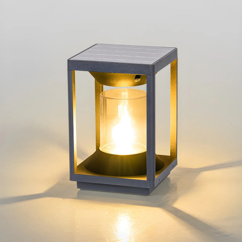 Lampes solaires verticales rectangulaires en métal noir pour poteaux extérieurs