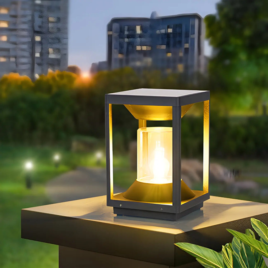 Lampes solaires verticales rectangulaires en métal noir pour poteaux extérieurs