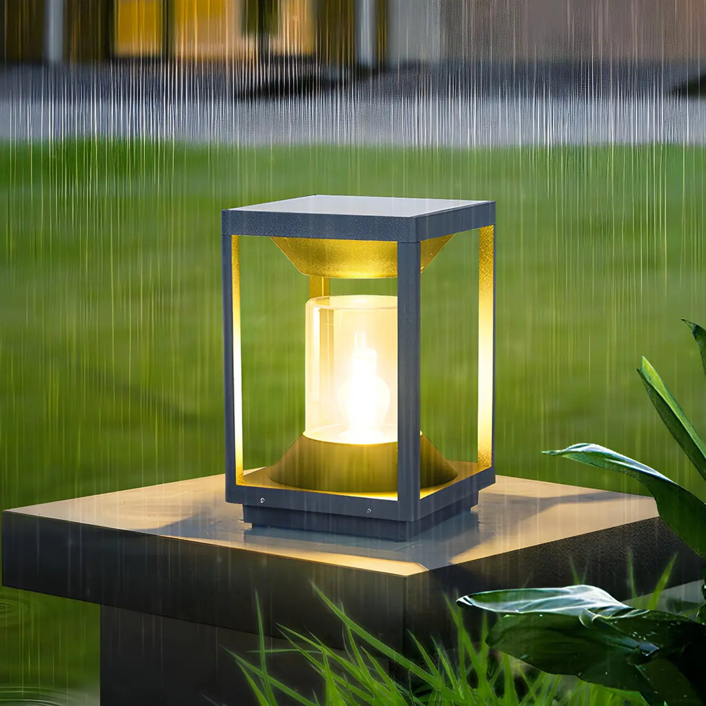 Lampes solaires verticales rectangulaires en métal noir pour poteaux extérieurs