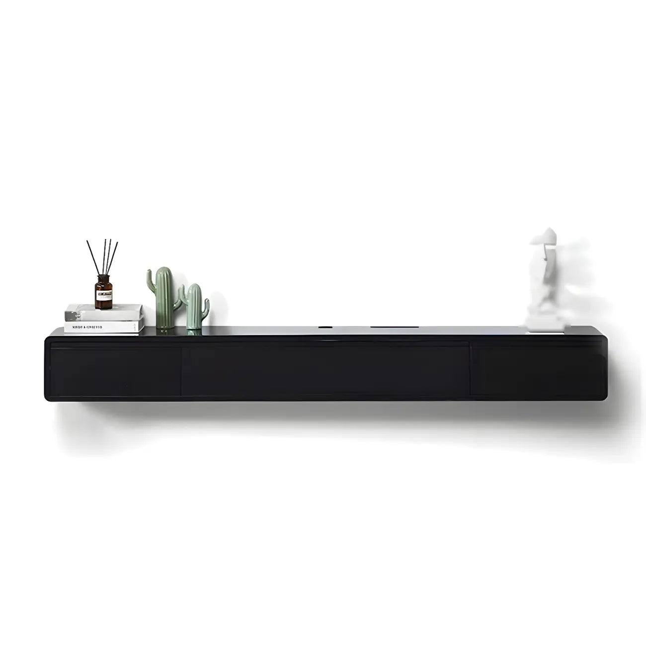 Meuble TV mural rectangulaire en bois blanc avec tiroirs