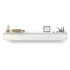 Meuble TV mural rectangulaire en bois blanc avec tiroirs