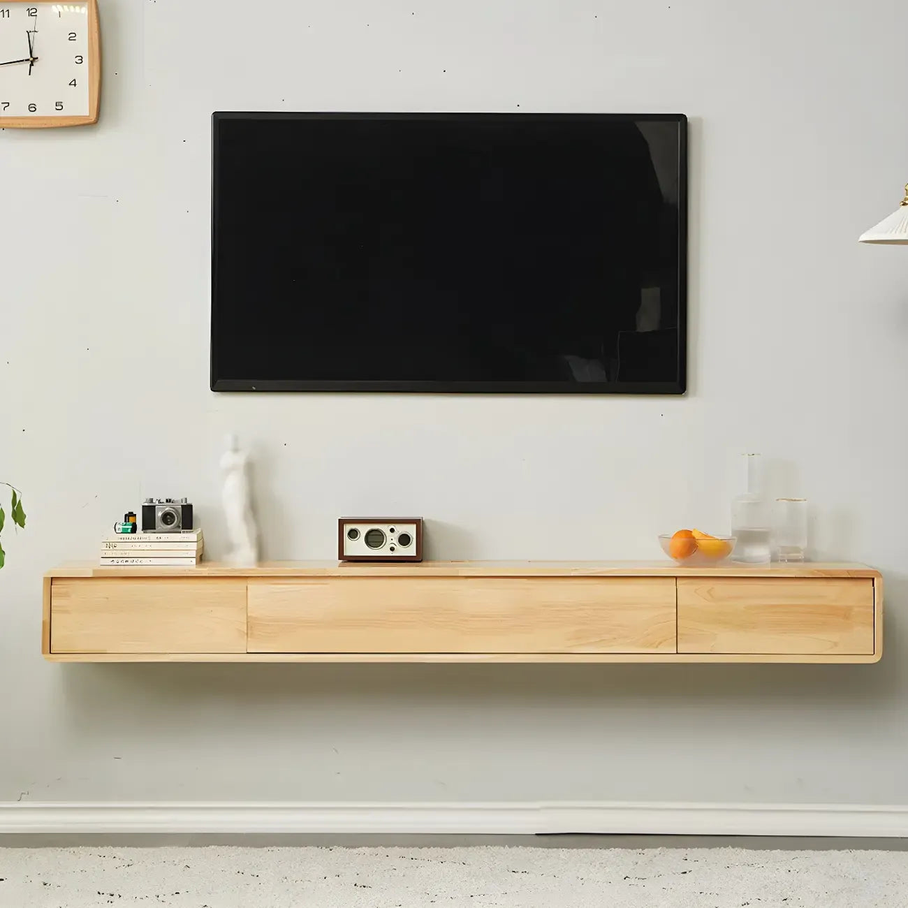 Meuble TV mural rectangulaire en bois blanc avec tiroirs