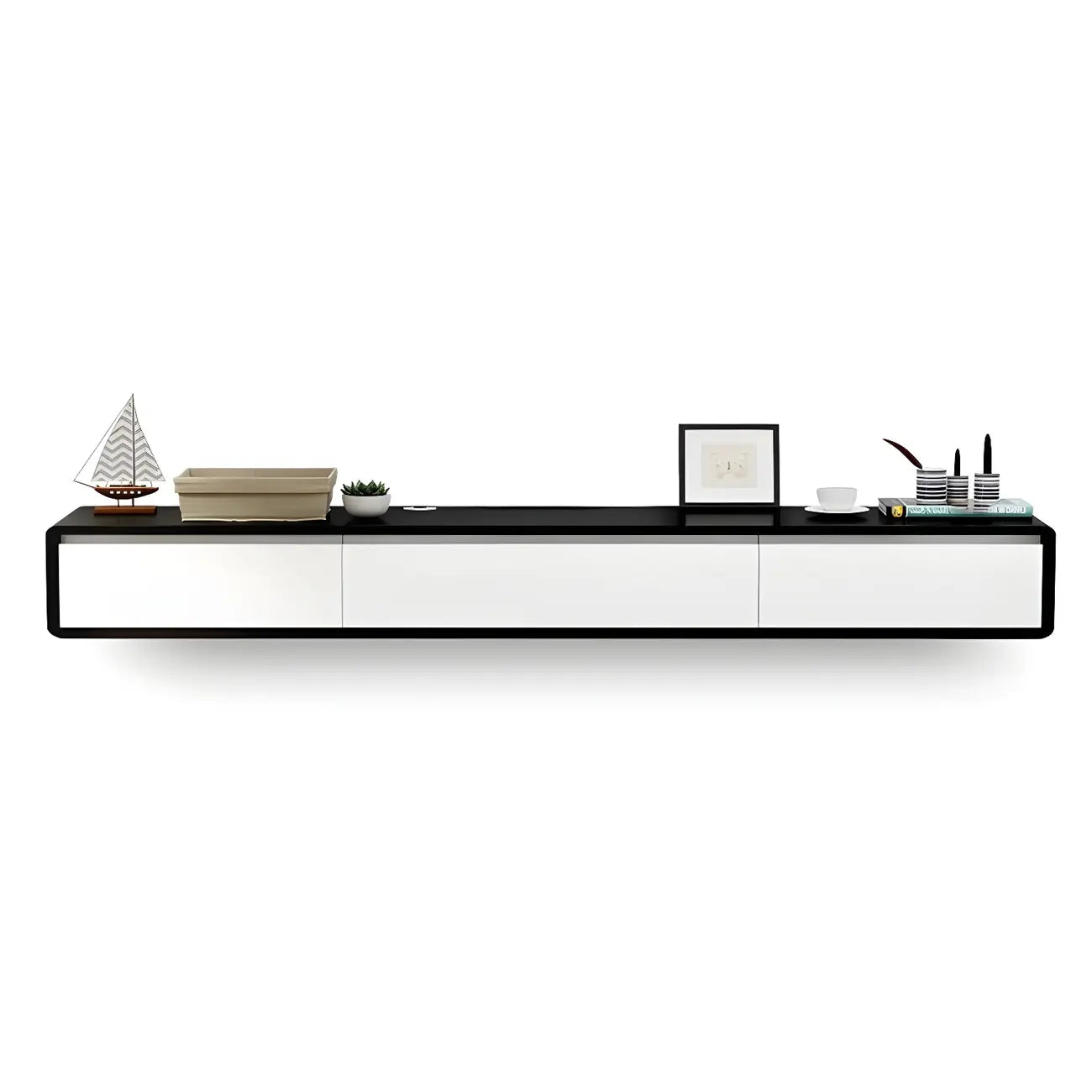 Meuble TV mural rectangulaire en bois blanc avec tiroirs