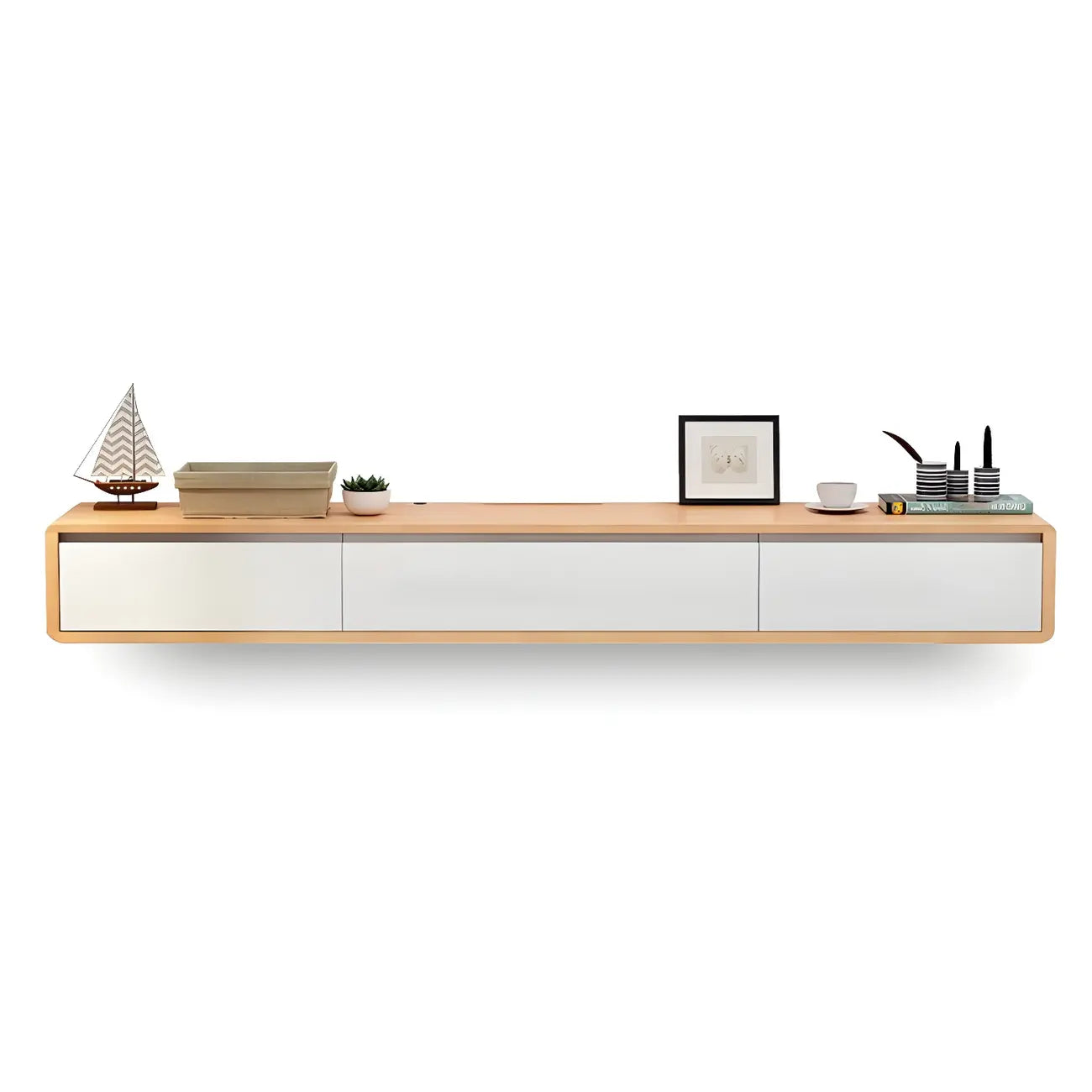 Meuble TV mural rectangulaire en bois blanc avec tiroirs