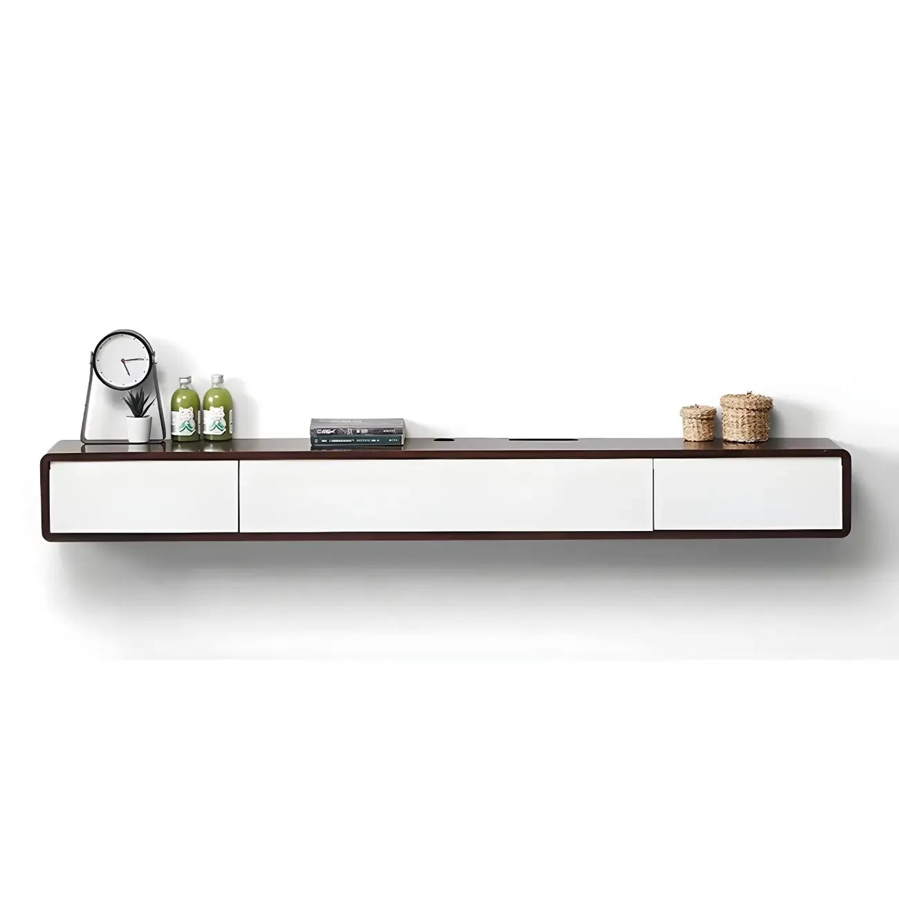 Meuble TV mural rectangulaire en bois blanc avec tiroirs