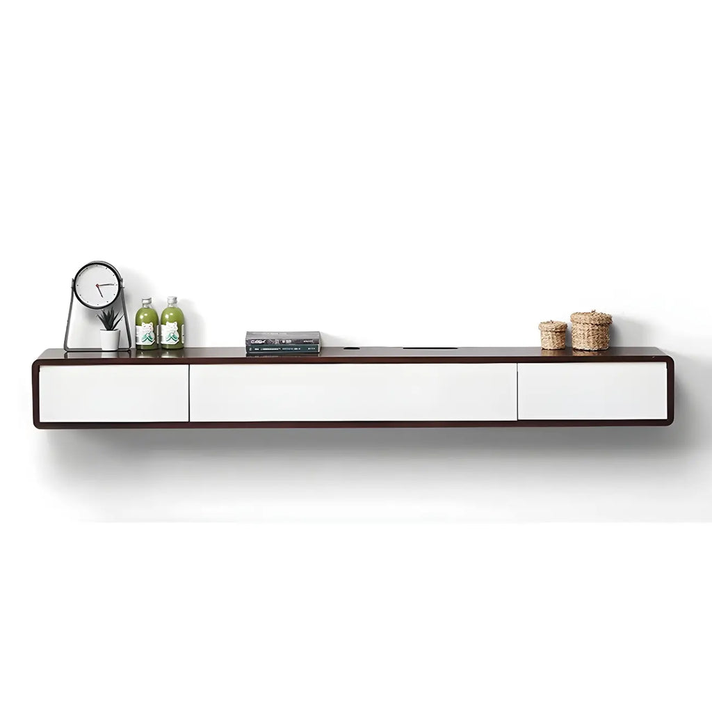 Meuble TV mural rectangulaire en bois blanc avec tiroirs