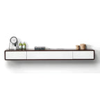Meuble TV mural rectangulaire en bois blanc avec tiroirs