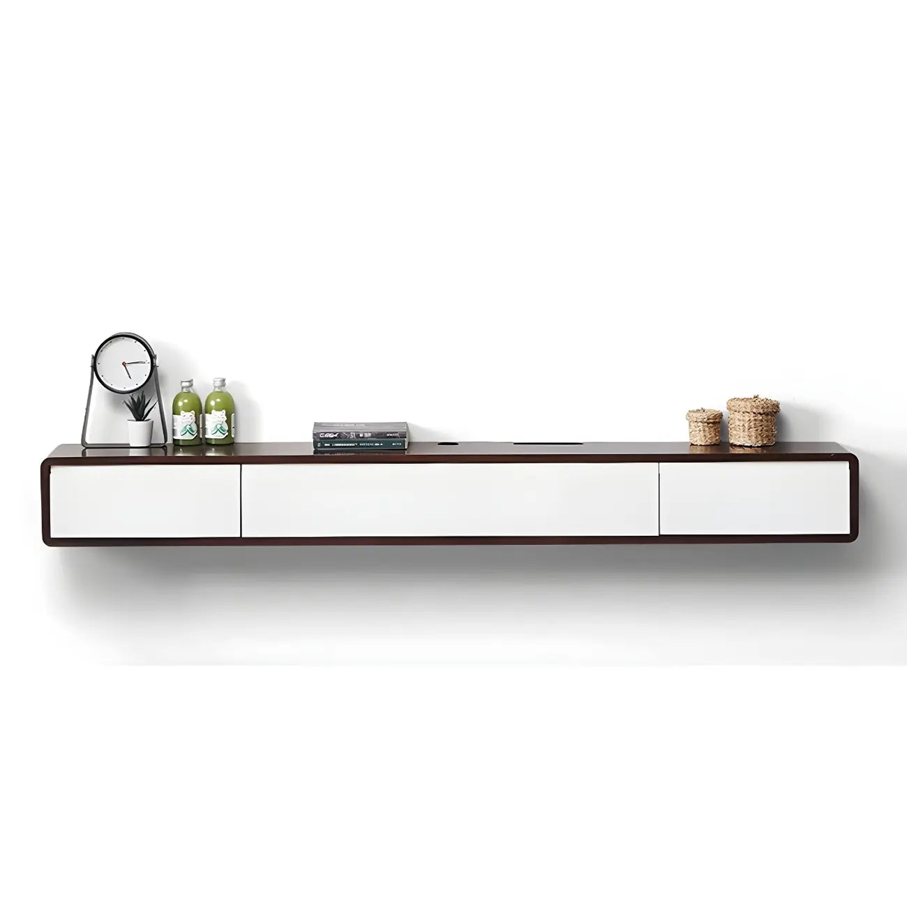 Meuble TV mural rectangulaire en bois blanc avec tiroirs