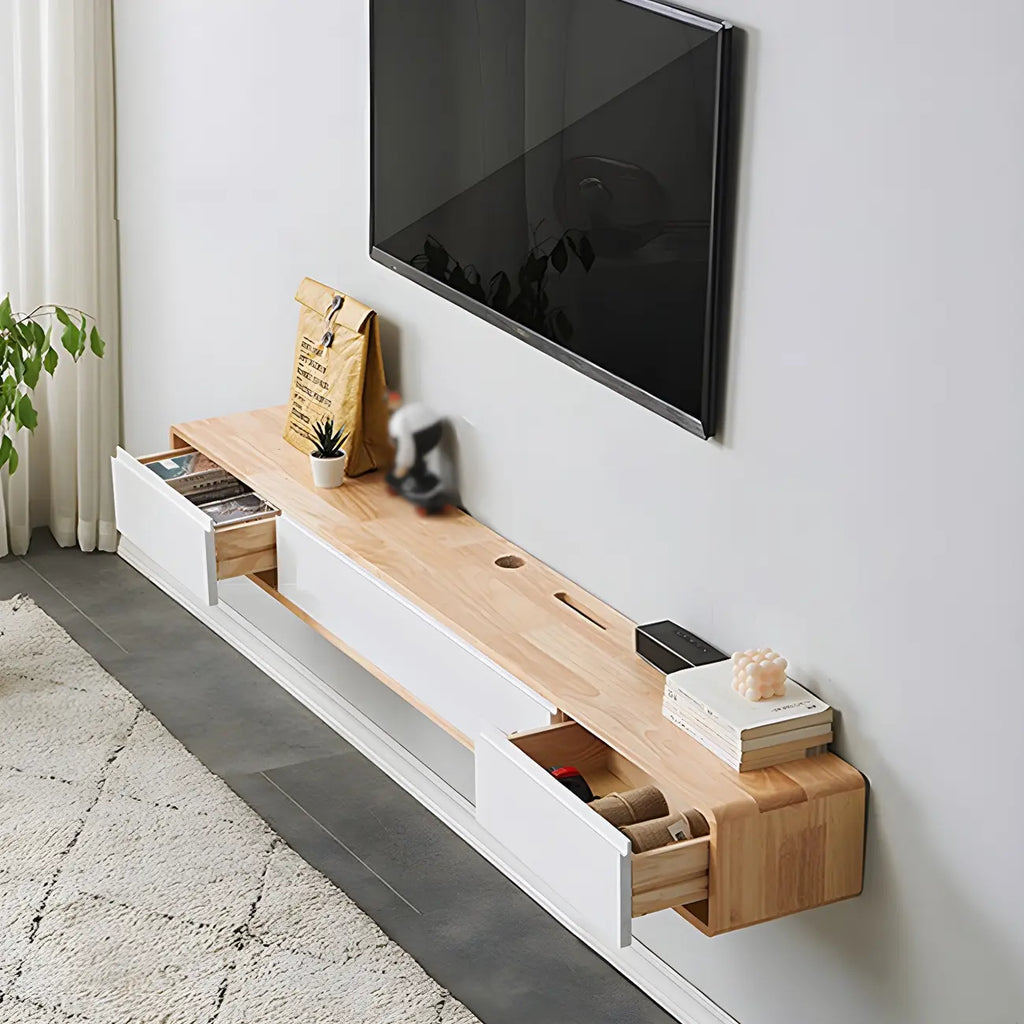 Meuble TV mural rectangulaire en bois blanc avec tiroirs