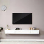 Meuble TV mural rectangulaire en bois blanc avec tiroirs
