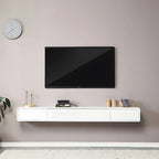 Meuble TV mural rectangulaire en bois blanc avec tiroirs
