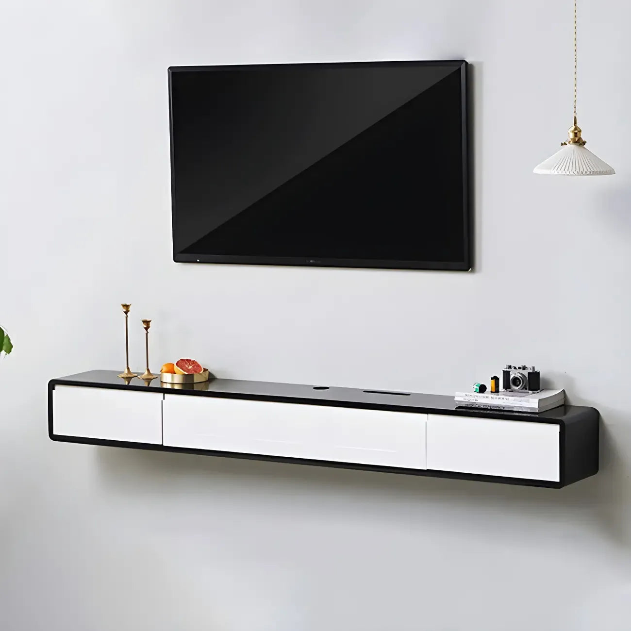 Meuble TV mural rectangulaire en bois blanc avec tiroirs