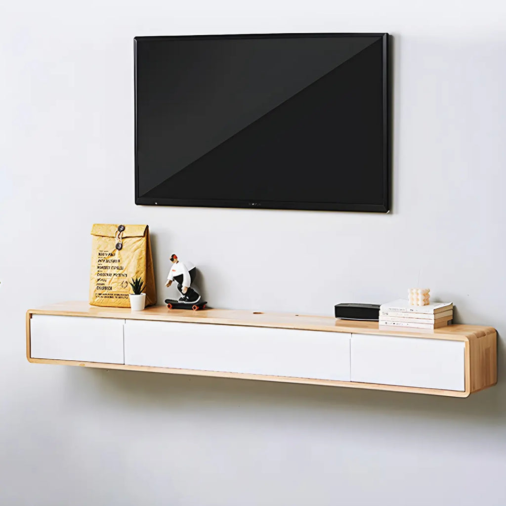 Meuble TV mural rectangulaire en bois blanc avec tiroirs
