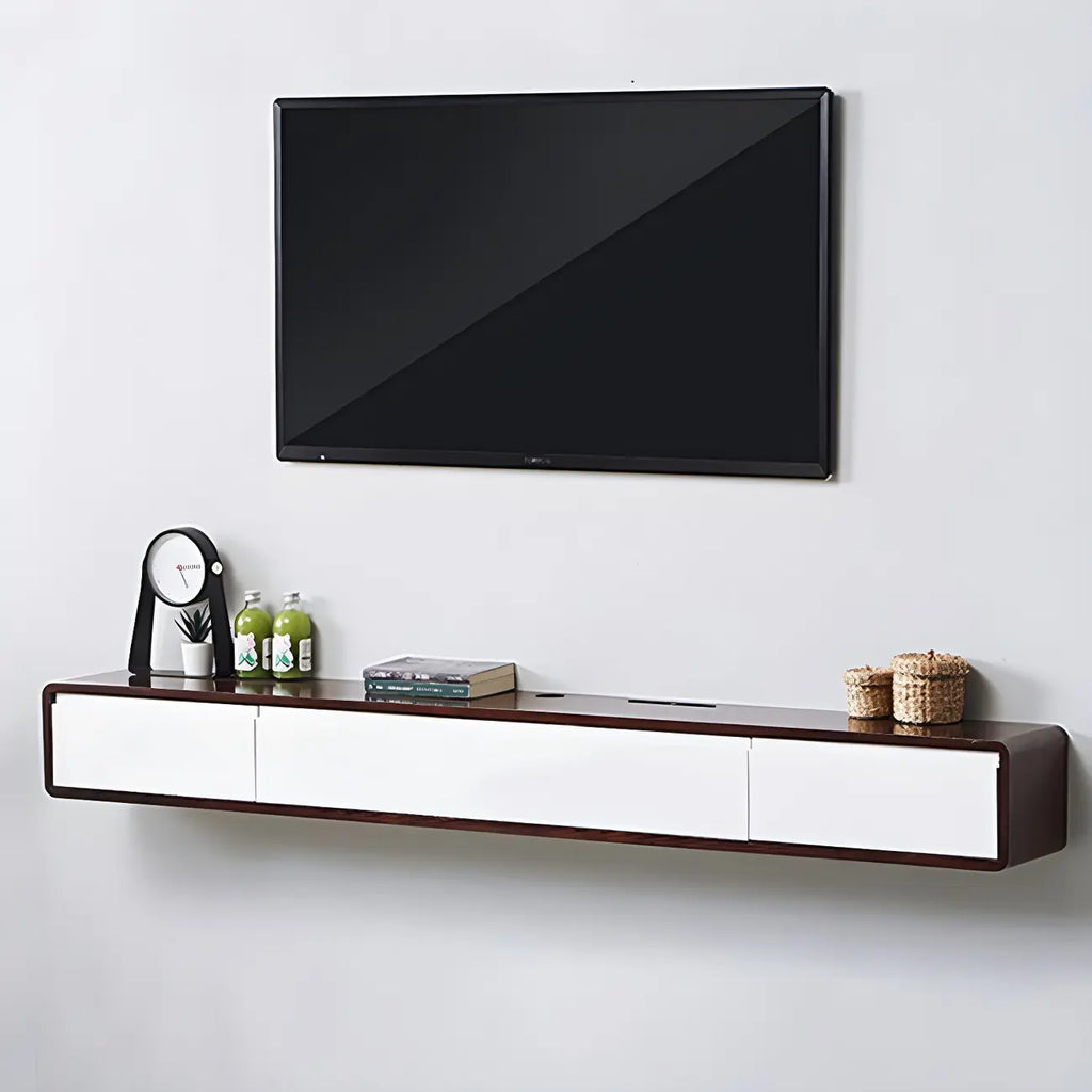 Meuble TV mural rectangulaire en bois blanc avec tiroirs