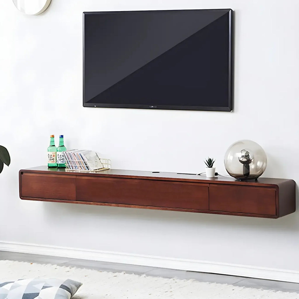 Meuble TV mural rectangulaire en bois blanc avec tiroirs