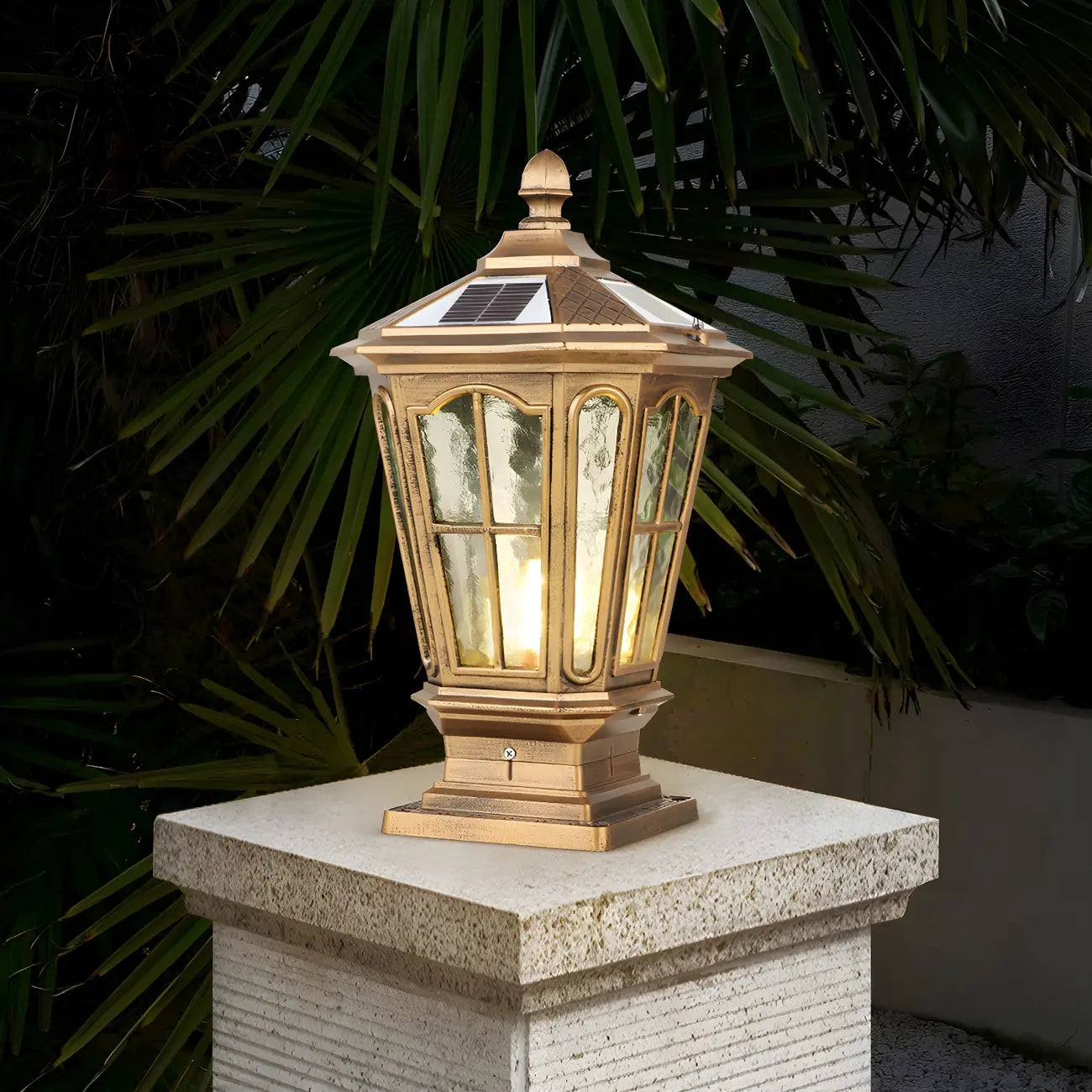 Lampes solaires rectangulaires d'extérieur en métal noir/bronze pour poteaux, idéales pour le jardin et la cour.