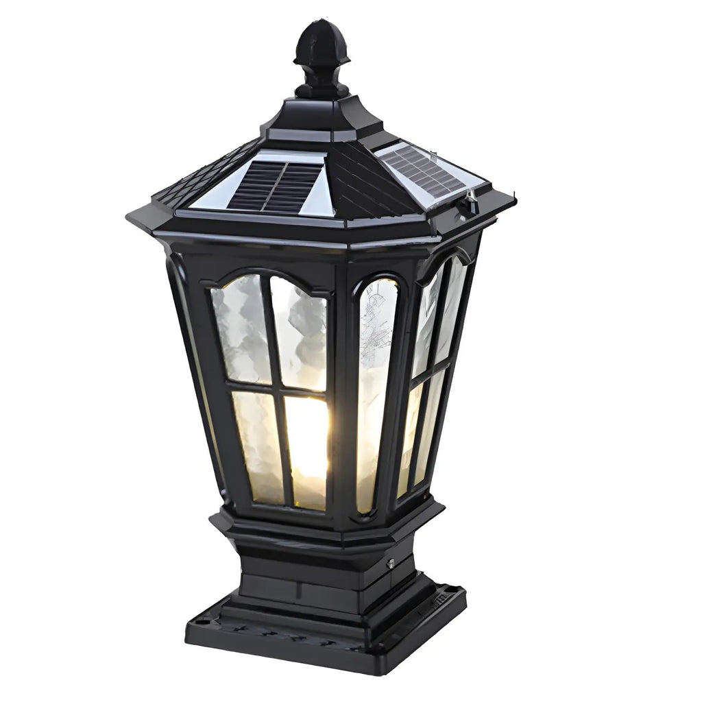 Lampes solaires rectangulaires d'extérieur en métal noir/bronze pour poteaux, idéales pour le jardin et la cour.
