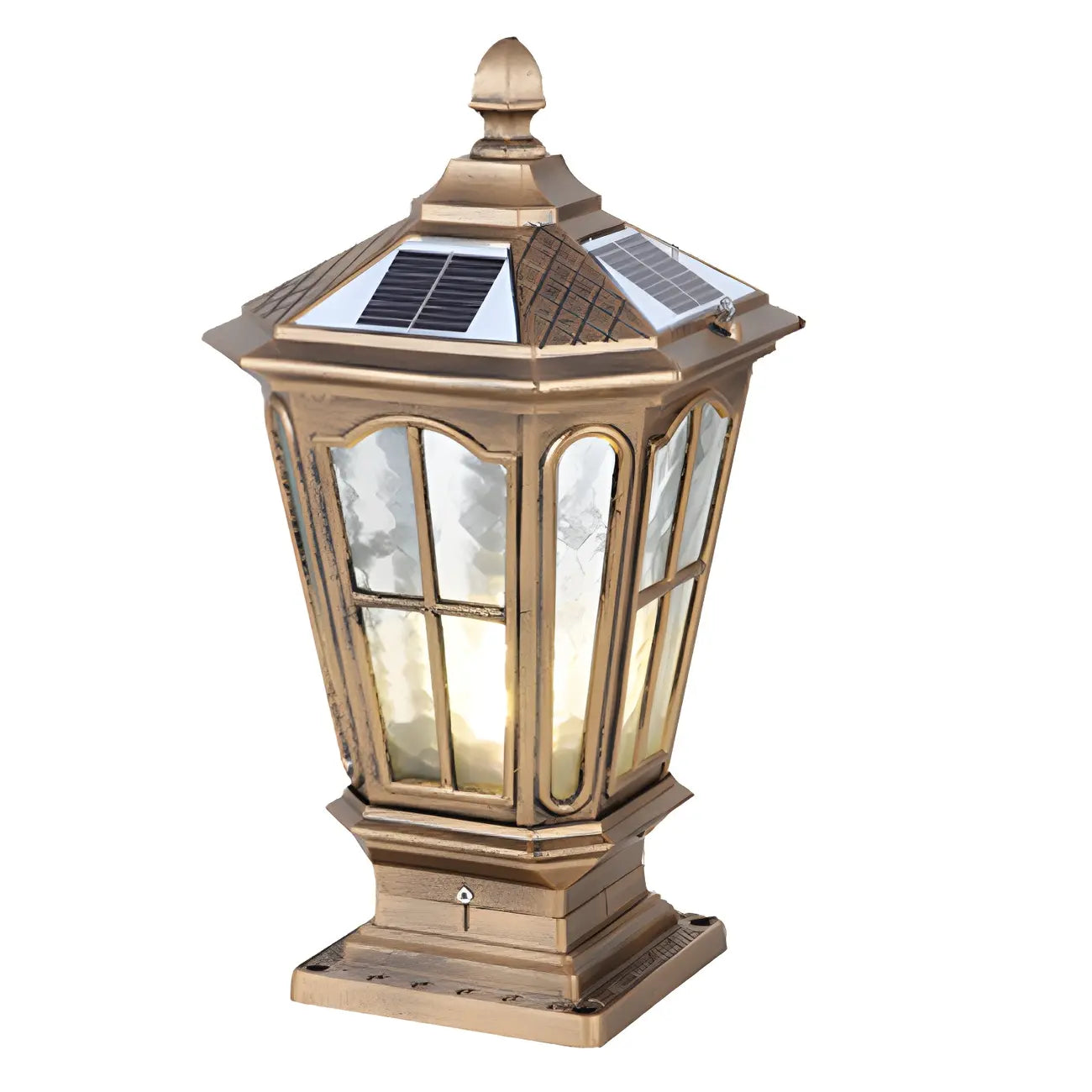 Lampes solaires rectangulaires d'extérieur en métal noir/bronze pour poteaux, idéales pour le jardin et la cour.