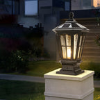 Lampes solaires rectangulaires d'extérieur en métal noir/bronze pour poteaux, idéales pour le jardin et la cour.