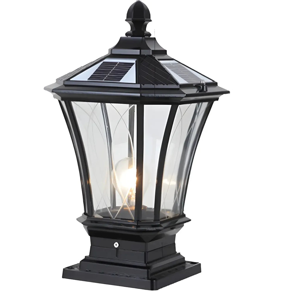 Lampes solaires rectangulaires d'extérieur en métal noir/bronze pour poteaux, idéales pour le jardin et la cour.