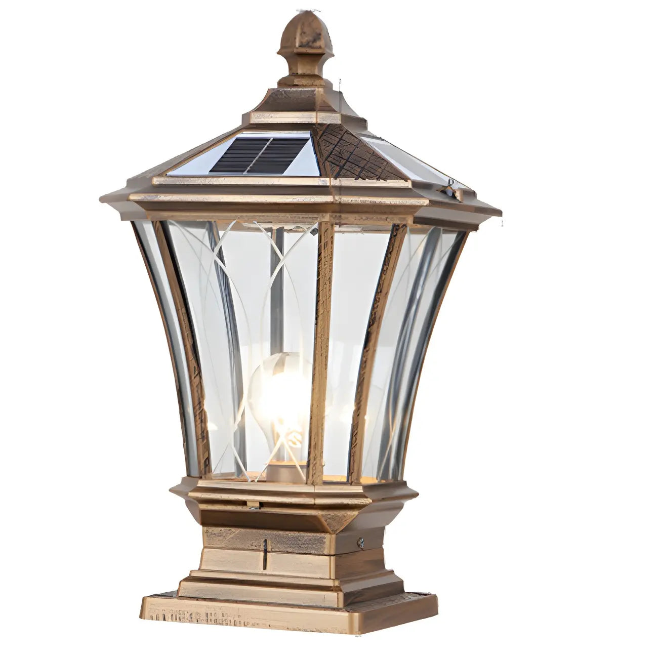 Lampes solaires rectangulaires d'extérieur en métal noir/bronze pour poteaux, idéales pour le jardin et la cour.