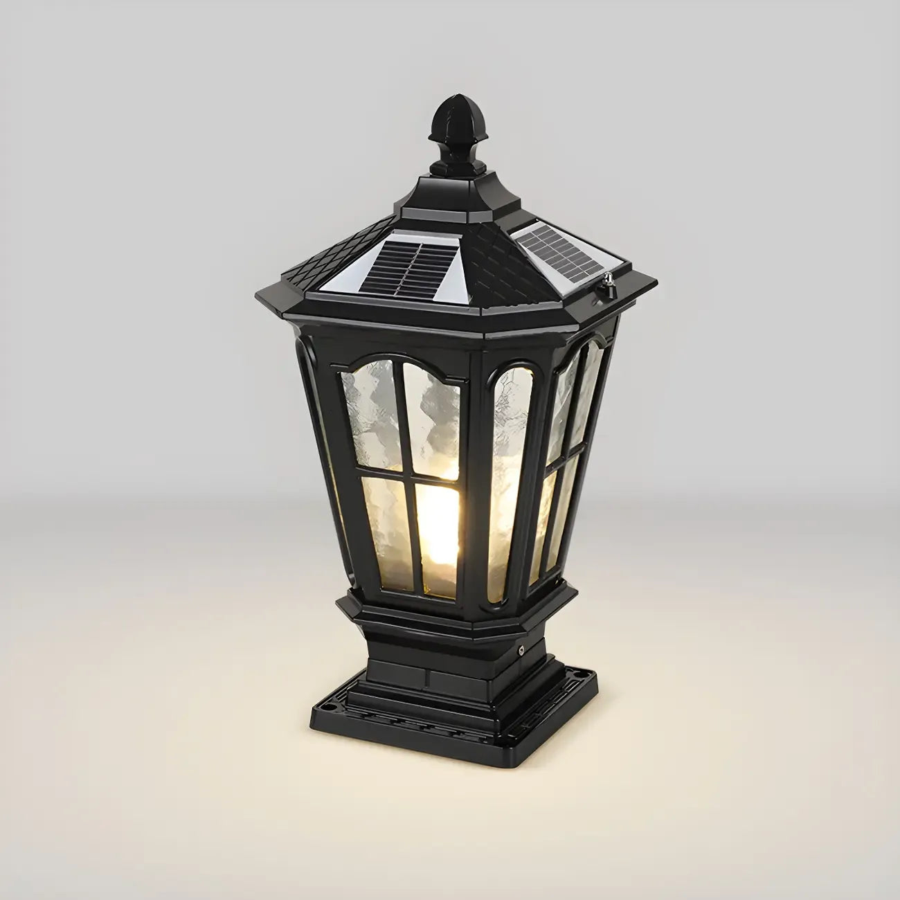 Lampes solaires rectangulaires d'extérieur en métal noir/bronze pour poteaux, idéales pour le jardin et la cour.