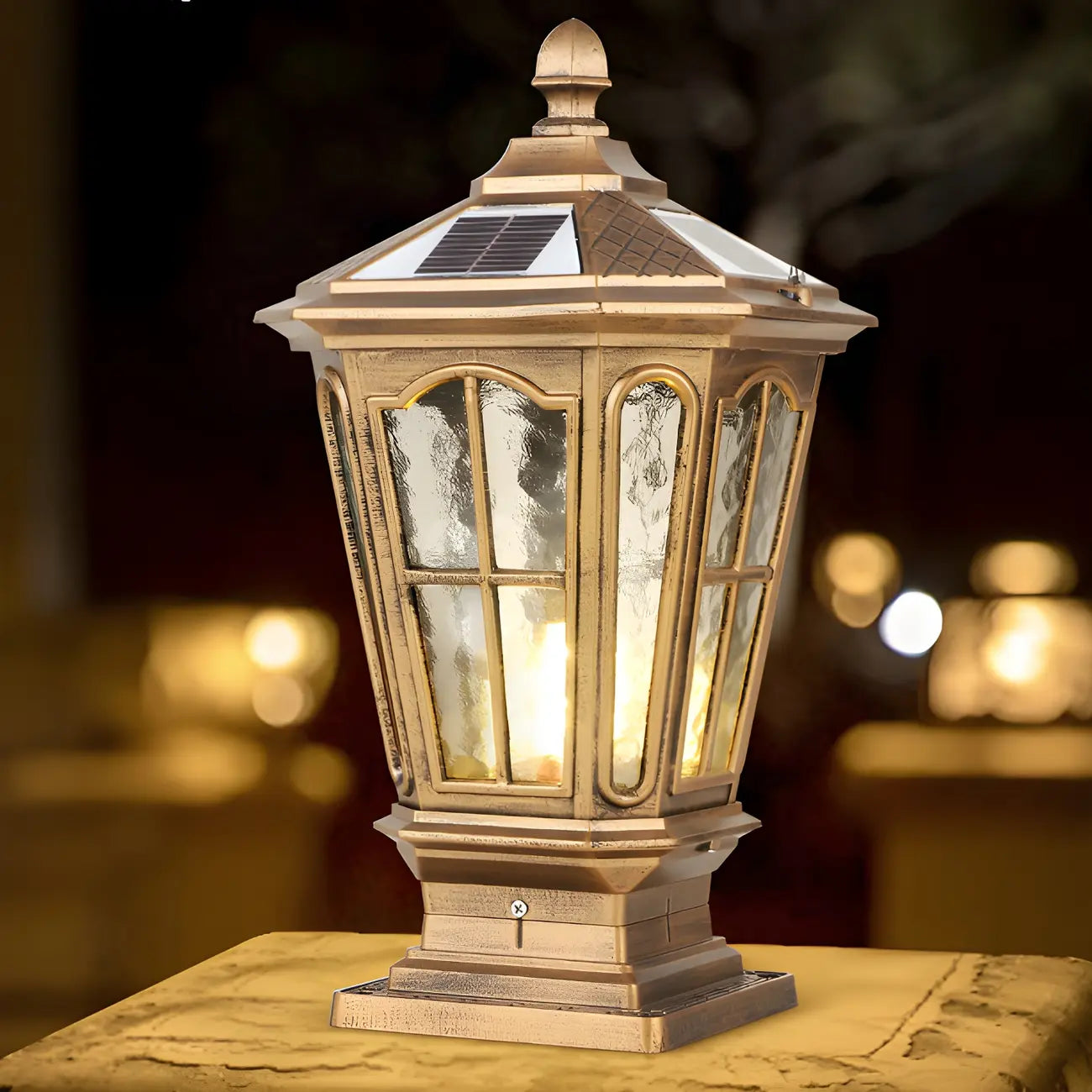 Lampes solaires rectangulaires d'extérieur en métal noir/bronze pour poteaux, idéales pour le jardin et la cour.