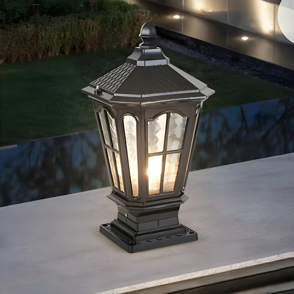 Lampes solaires rectangulaires d'extérieur en métal noir/bronze pour poteaux, idéales pour le jardin et la cour.